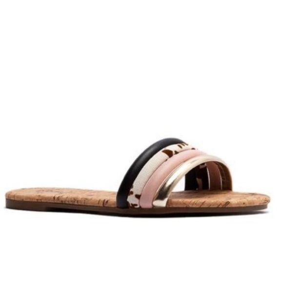 Puffy Strap Slide Sandals in Multi Cow Print - Picture 2 of 9